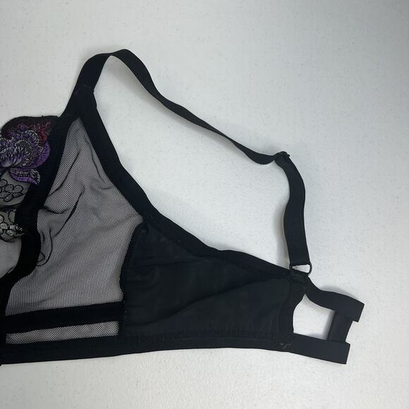Adore Me 2XL Emilie Bralette Black Sheer Embroidered Floral Lace Mesh Bra Top - Picture 14 of 16